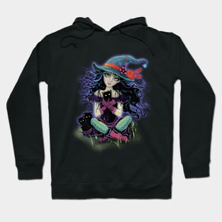 Kitten Witch Halloween Witch with Black Cats Hoodie